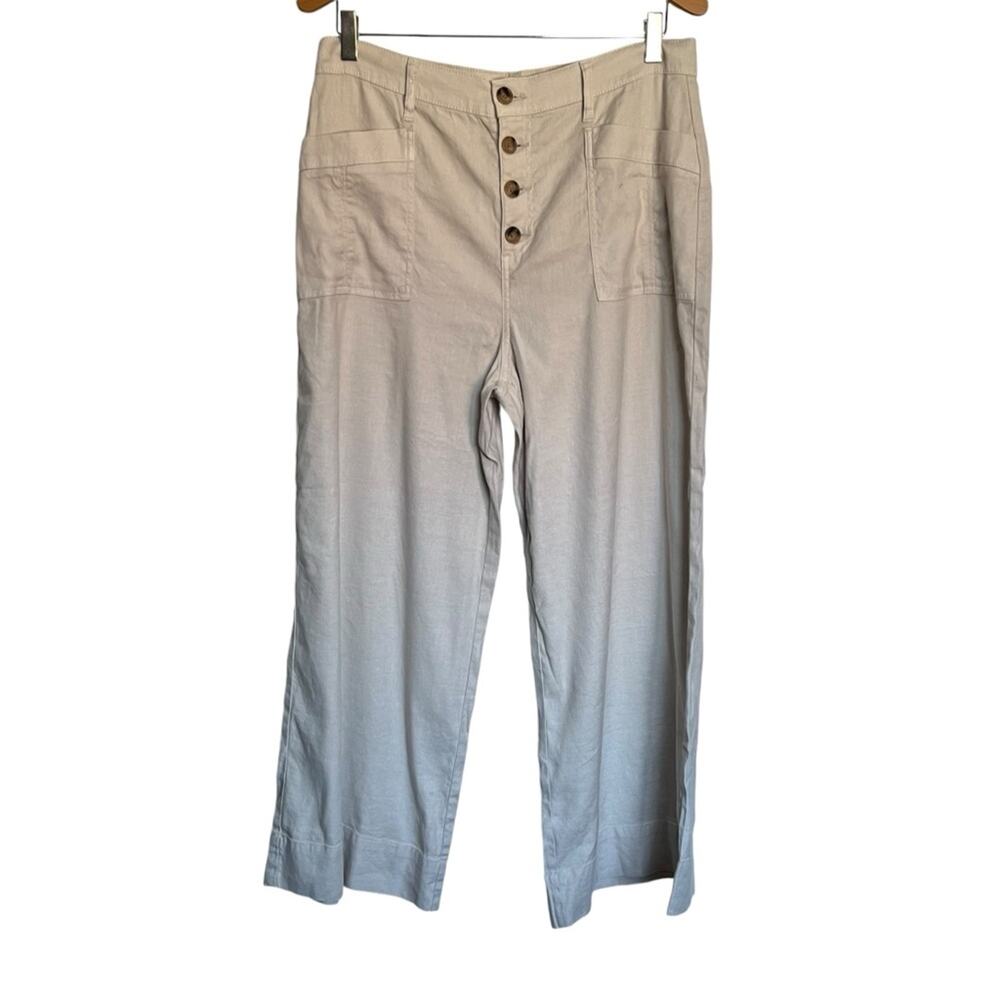 Evereve Joelle Wide Leg Pant Barely Beige Lyocell Linen Crop Trousers Lagen 32